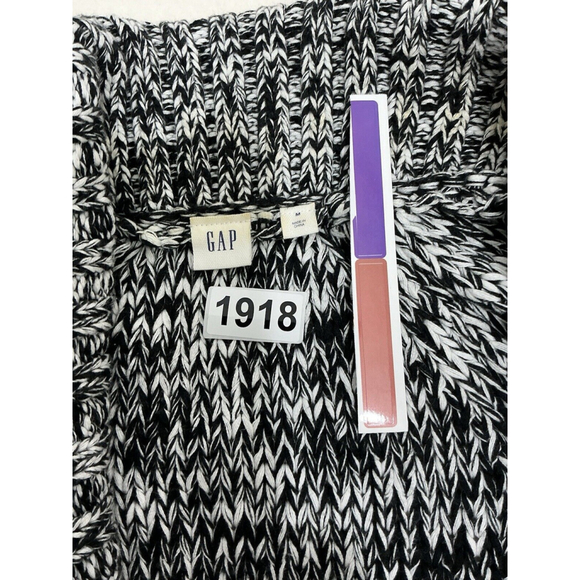 Womans Gap Black White Chunky Knit Open Front Heavy Cozy Cardigan Medium - Picture 5 of 7